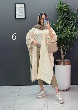 خرید اینترنتی مانتو لنین نچرال بلند طرح دوزی شده ونوس مد