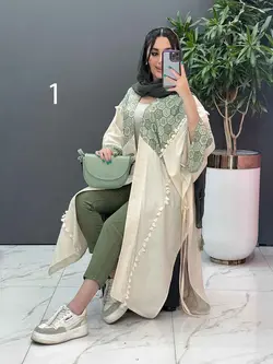 خرید اینترنتی مانتو لنین نچرال بلند طرح دوزی شده ونوس مد