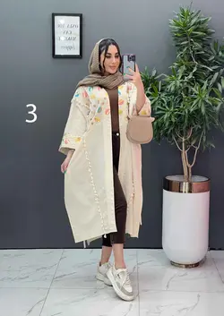 خرید اینترنتی مانتو لنین نچرال بلند طرح دوزی شده ونوس مد