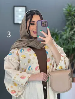 خرید اینترنتی مانتو لنین نچرال بلند طرح دوزی شده ونوس مد