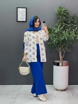 خرید اینترنتی ست مانتو شلوار طرح درخت کد 2808 پوشاک ونوس مد