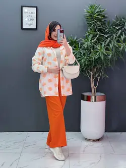 خرید اینترنتی ست مانتو شلوار طرح درخت کد 2808 پوشاک ونوس مد