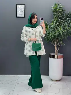 خرید اینترنتی ست مانتو شلوار طرح درخت کد 2808 پوشاک ونوس مد