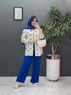 خرید اینترنتی ست مانتو شلوار طرح درخت کد 2808 پوشاک ونوس مد