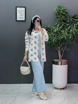 خرید اینترنتی ست مانتو شلوار طرح درخت کد 2808 پوشاک ونوس مد