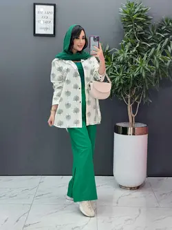 خرید اینترنتی ست مانتو شلوار طرح درخت کد 2808 پوشاک ونوس مد