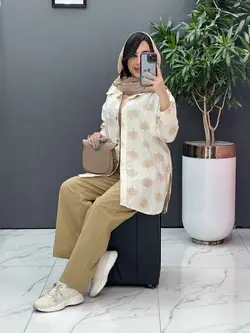 خرید اینترنتی ست مانتو شلوار طرح درخت کد 2808 پوشاک ونوس مد