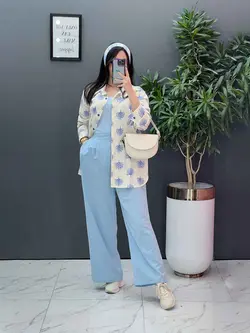 خرید اینترنتی ست مانتو شلوار طرح درخت کد 2808 پوشاک ونوس مد