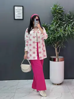 خرید اینترنتی ست مانتو شلوار طرح درخت کد 2808 پوشاک ونوس مد