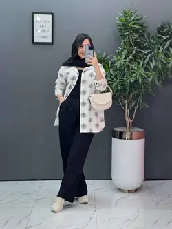 خرید اینترنتی ست مانتو شلوار طرح درخت کد 2808 پوشاک ونوس مد