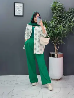 خرید اینترنتی ست مانتو شلوار طرح درخت کد 2808 پوشاک ونوس مد