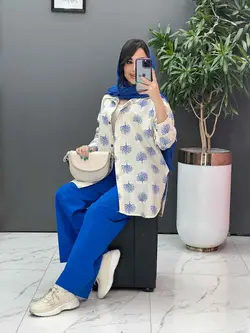 خرید اینترنتی ست مانتو شلوار طرح درخت کد 2808 پوشاک ونوس مد