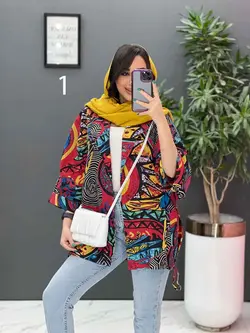 خرید آنلاین مانتو پانچ طرح دار هندی کد 2835 فروشگاه ونوس مد