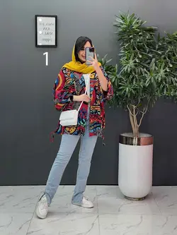 خرید آنلاین مانتو پانچ طرح دار هندی کد 2835 فروشگاه ونوس مد