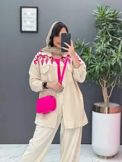 خرید آنلاین مانتو لنین گلدوزی آستین ریش کد 2845 ونوس مد