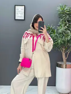 خرید آنلاین مانتو لنین گلدوزی آستین ریش کد 2845 ونوس مد