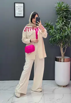 خرید آنلاین مانتو لنین گلدوزی آستین ریش کد 2845 ونوس مد