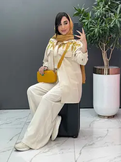 خرید آنلاین مانتو لنین گلدوزی آستین ریش کد 2845 ونوس مد