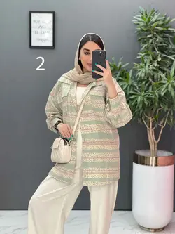 خرید آنلاین مانتو لنین طرح دار دو جیب پاکتی کد 2848 ونوس مد