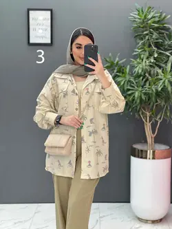 خرید آنلاین مانتو لنین طرح دار دو جیب پاکتی کد 2848 ونوس مد