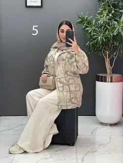 خرید آنلاین مانتو لنین طرح دار دو جیب پاکتی کد 2848 ونوس مد