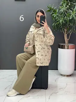 خرید آنلاین مانتو لنین طرح دار دو جیب پاکتی کد 2848 ونوس مد