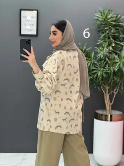 خرید آنلاین مانتو لنین طرح دار دو جیب پاکتی کد 2848 ونوس مد