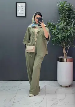 خرید اینترنتی ست مانتو شلوار لنین تک جیب شلوار بگ کد 2857