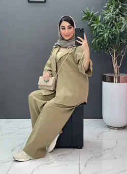 خرید اینترنتی ست مانتو شلوار لنین تک جیب شلوار بگ کد 2857