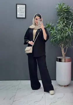 خرید اینترنتی ست مانتو شلوار لنین تک جیب شلوار بگ کد 2857