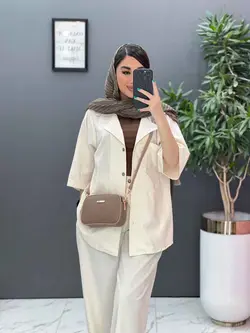 خرید اینترنتی ست مانتو شلوار لنین تک جیب شلوار بگ کد 2857