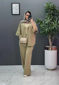 خرید اینترنتی ست مانتو شلوار لنین تک جیب شلوار بگ کد 2857