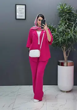 خرید اینترنتی ست مانتو شلوار لنین تک جیب شلوار بگ کد 2857