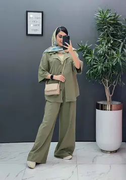 خرید اینترنتی ست مانتو شلوار لنین تک جیب شلوار بگ کد 2857