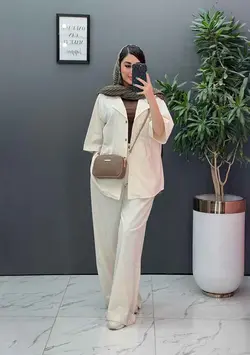 خرید اینترنتی ست مانتو شلوار لنین تک جیب شلوار بگ کد 2857