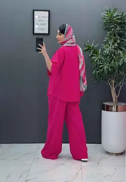 خرید اینترنتی ست مانتو شلوار لنین تک جیب شلوار بگ کد 2857