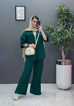 خرید اینترنتی ست مانتو شلوار لنین تک جیب شلوار بگ کد 2857