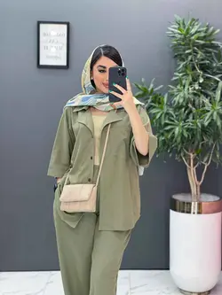 خرید اینترنتی ست مانتو شلوار لنین تک جیب شلوار بگ کد 2857