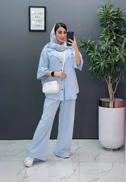 خرید اینترنتی ست مانتو شلوار لنین تک جیب شلوار بگ کد 2857