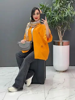 خرید اینترنتی مانتو لنین آستین پاکتی جیب پاگن کد 2861ونوس مد