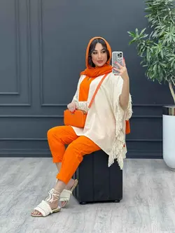 خرید آنلاین ست مانتو و شلوار لینن پانچ بغل ریش کد 3025 ونوس