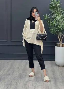 خرید آنلاین ست مانتو و شلوار لینن پانچ بغل ریش کد 3025 ونوس