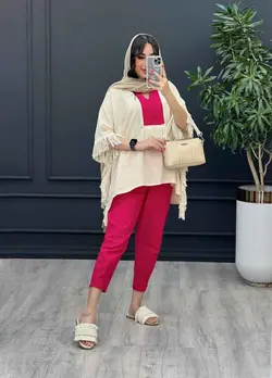 خرید آنلاین ست مانتو و شلوار لینن پانچ بغل ریش کد 3025 ونوس