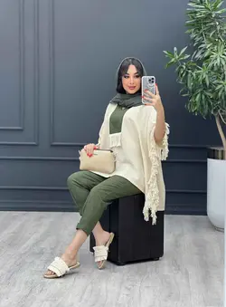 خرید آنلاین ست مانتو و شلوار لینن پانچ بغل ریش کد 3025 ونوس