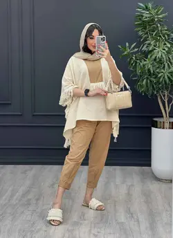 خرید آنلاین ست مانتو و شلوار لینن پانچ بغل ریش کد 3025 ونوس