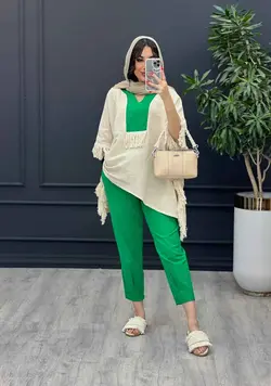 خرید آنلاین ست مانتو و شلوار لینن پانچ بغل ریش کد 3025 ونوس