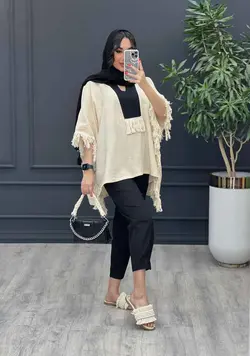 خرید آنلاین ست مانتو و شلوار لینن پانچ بغل ریش کد 3025 ونوس