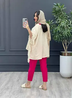 خرید آنلاین ست مانتو و شلوار لینن پانچ بغل ریش کد 3025 ونوس