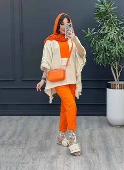 خرید آنلاین ست مانتو و شلوار لینن پانچ بغل ریش کد 3025 ونوس