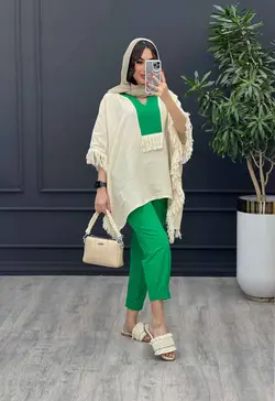 خرید آنلاین ست مانتو و شلوار لینن پانچ بغل ریش کد 3025 ونوس